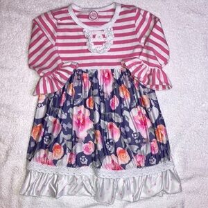 Isla Grace stripes polka dots floral bell sleeve dress blue pink white 2t